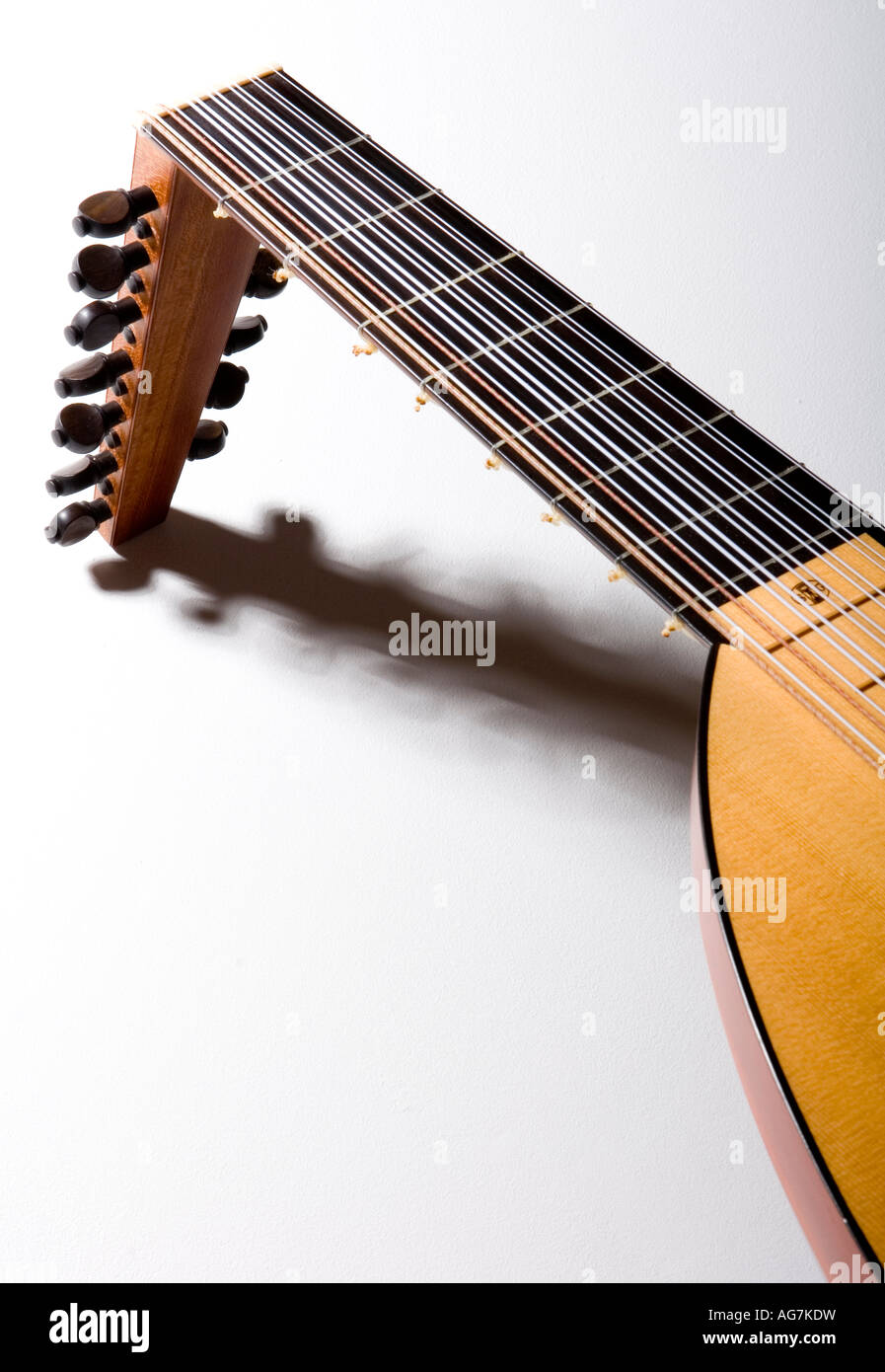 Detail of a 7 course renaissance lute made in 2005 by luthier Steven Gottlieb, London. Stock Photo
