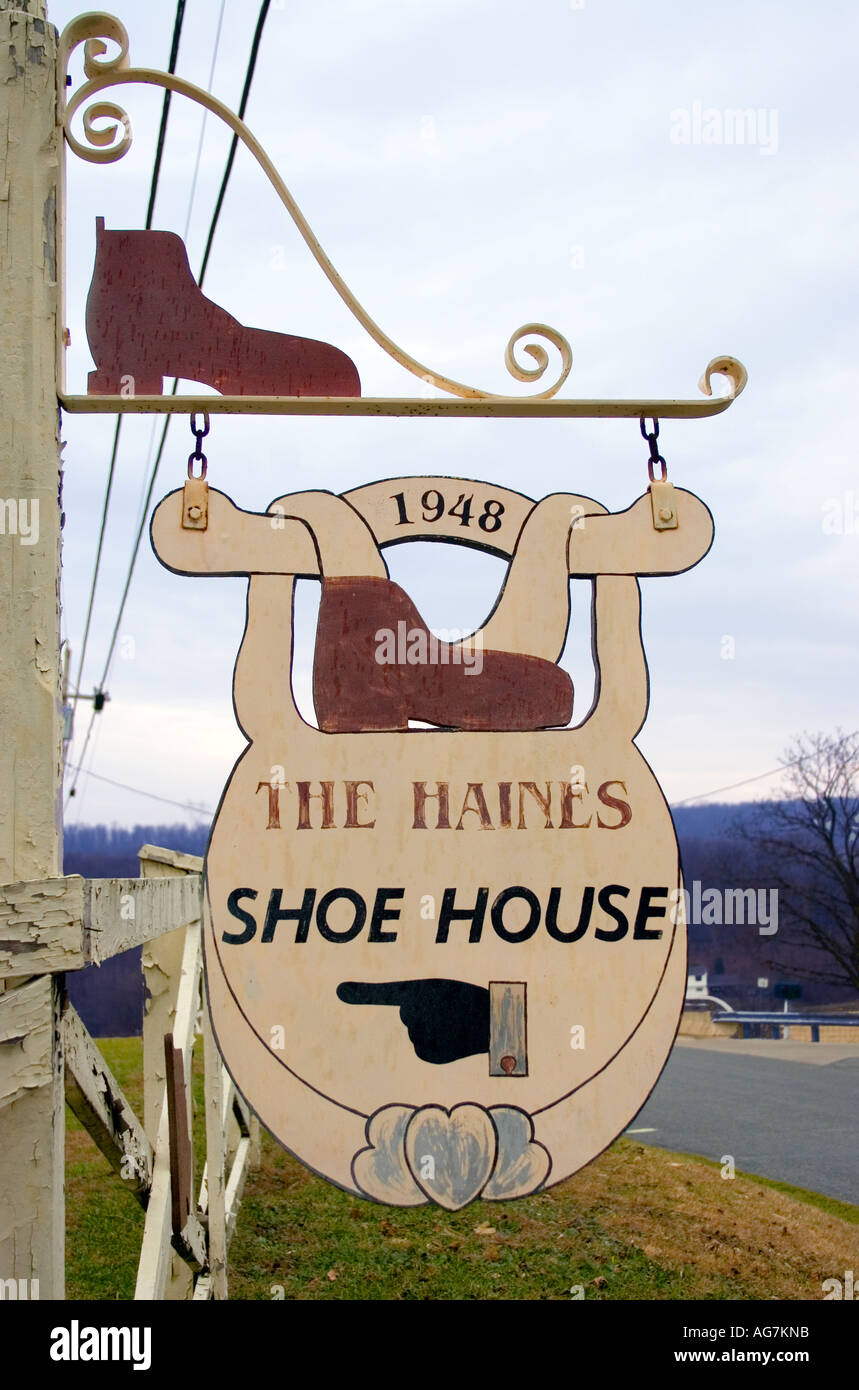 The Haines Shoe House sign located in Hellam Pennsylvania Stock Photo