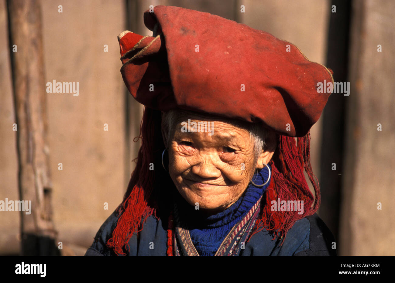 Vietnam Sapa Old woman of Red Dao hilltribe Stock Photo