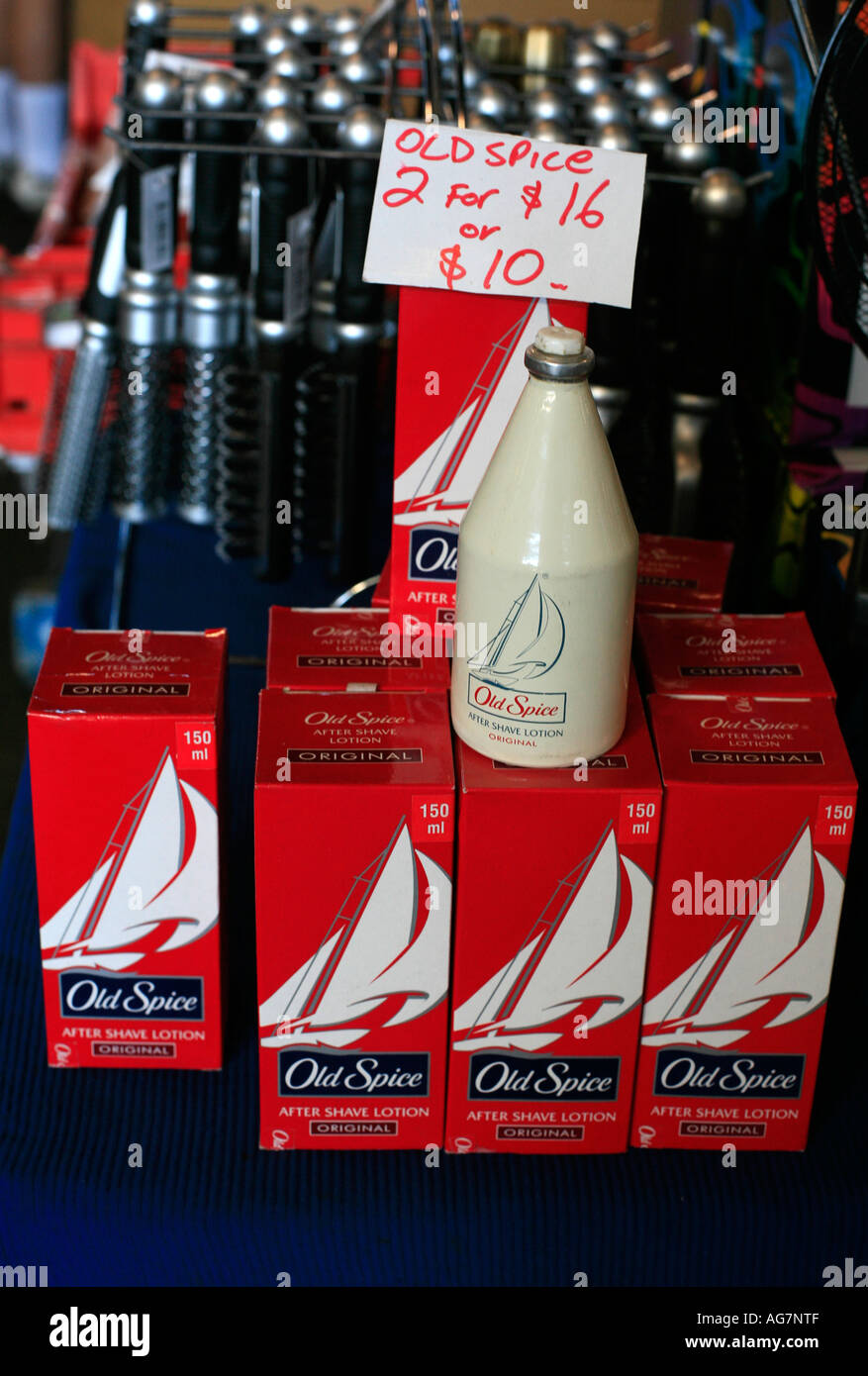 Old Spice mens after shave lotion on sale at Flemington markets in Sydney  Australia Stock Photo - Alamy