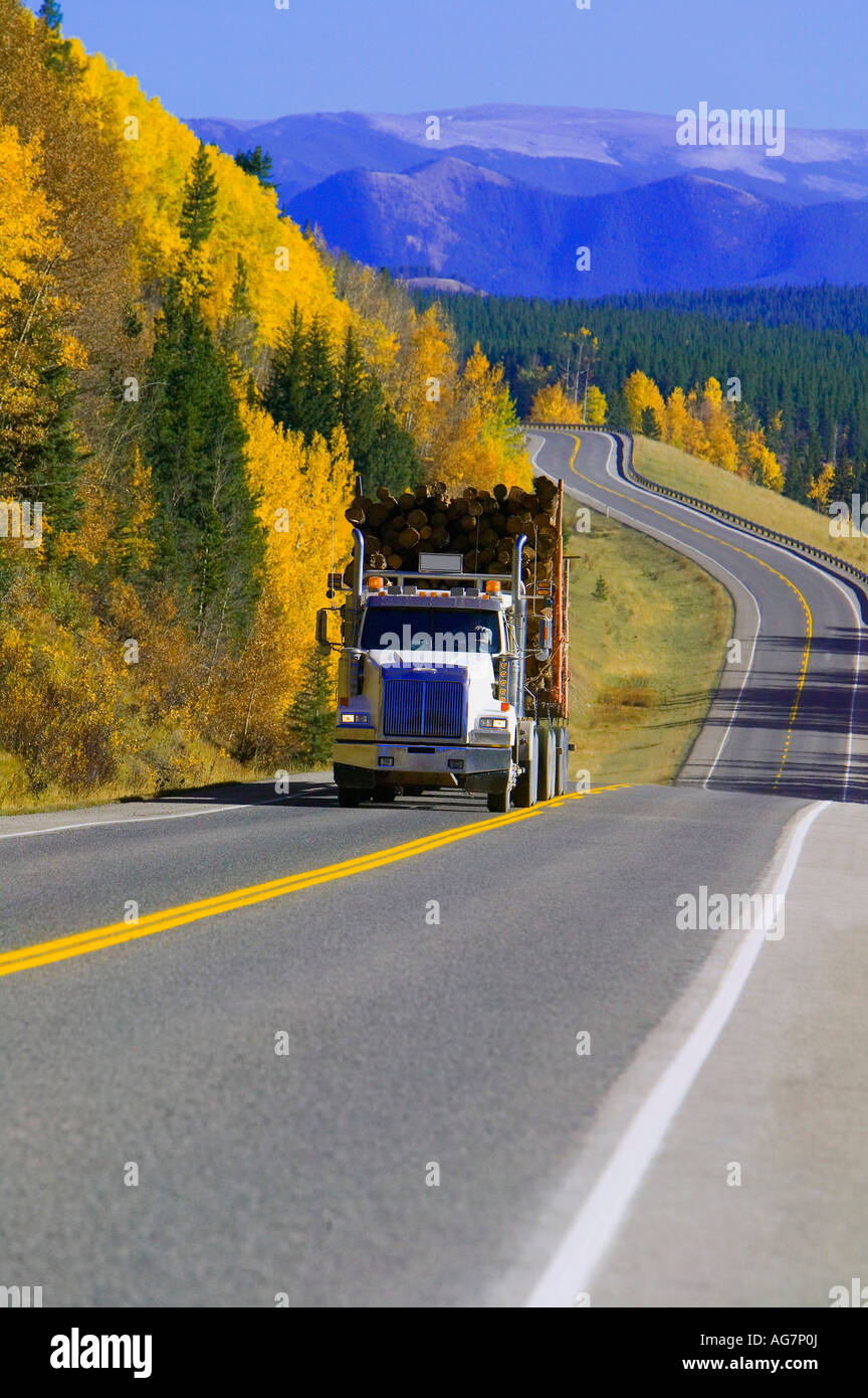 Logging truck in Alberta, Canada Stock Photo