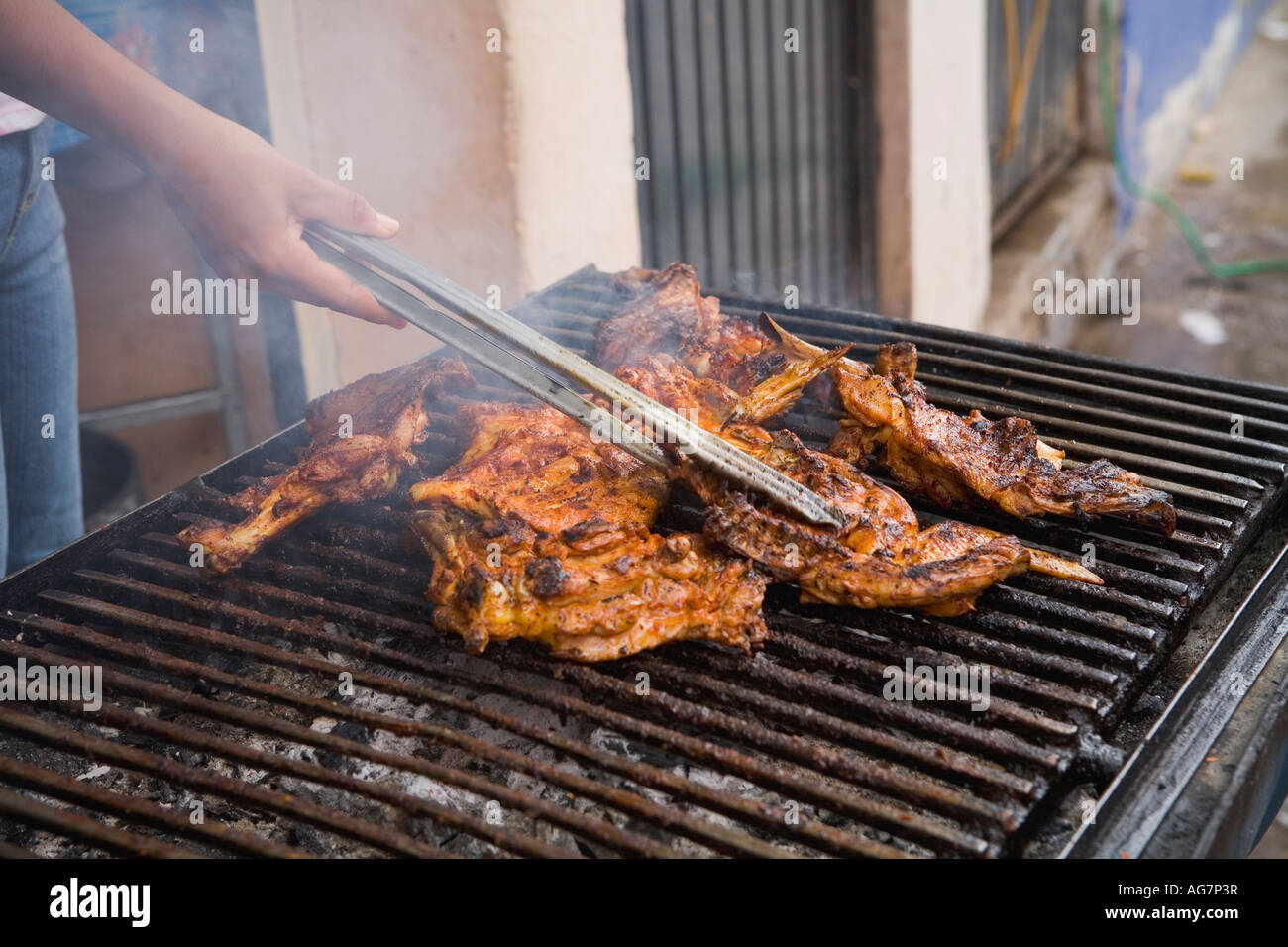 Frying Chicken at Market in  La Union State of Guerrero Mexico Stock Photo