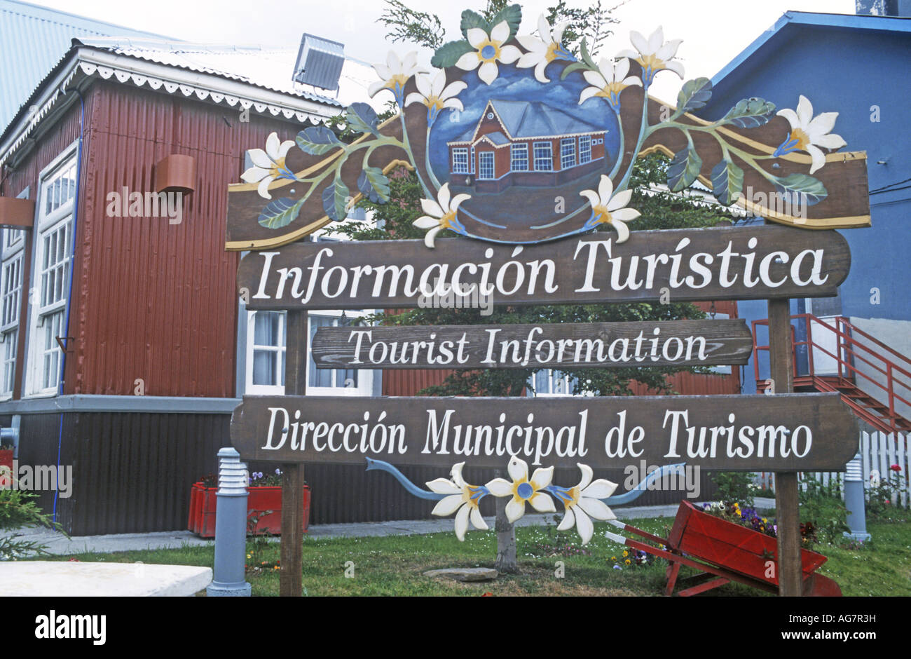 tourist attractions aimed at Antarctic cruise passengers in the boom town port of Ushuaia,Argentina,South America Stock Photo