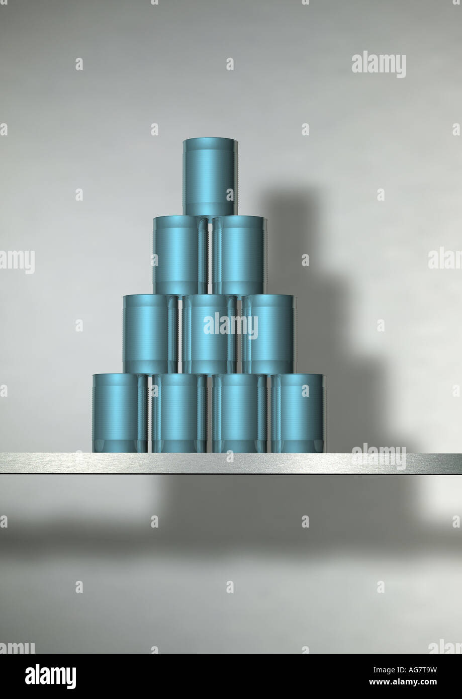 pyramid of cans Dosenwerfen Dosenpyramide Stock Photo