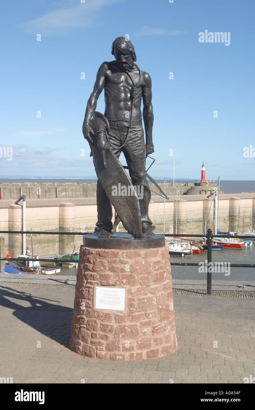 STATUE OF THE ANCIENT MARINER WATCHET HARBOUR SOMERSET ENGLAND Stock