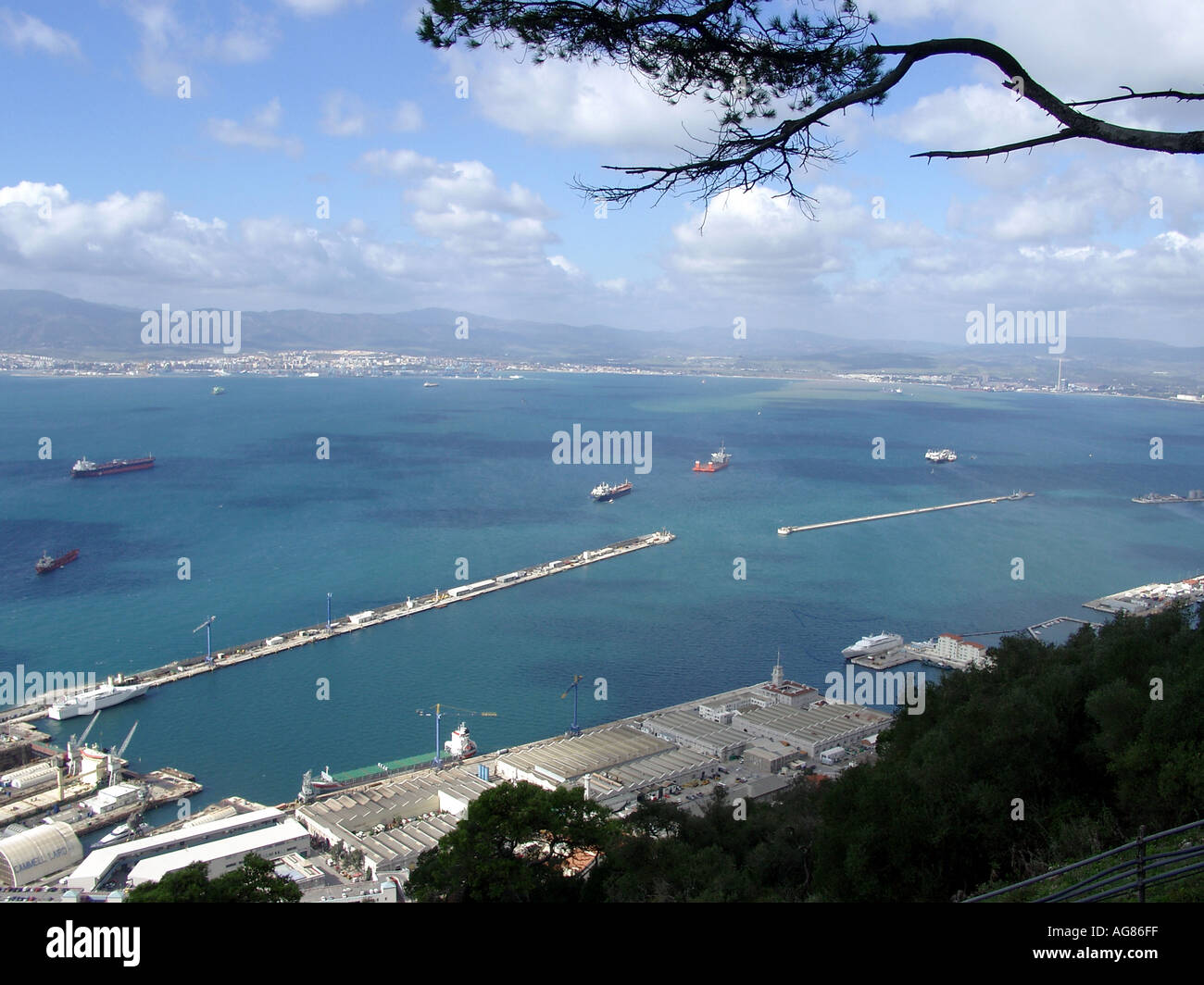 Gibraltar Marina and Harbour Viewed from Upper Rock Nature Reserve Stock Photo