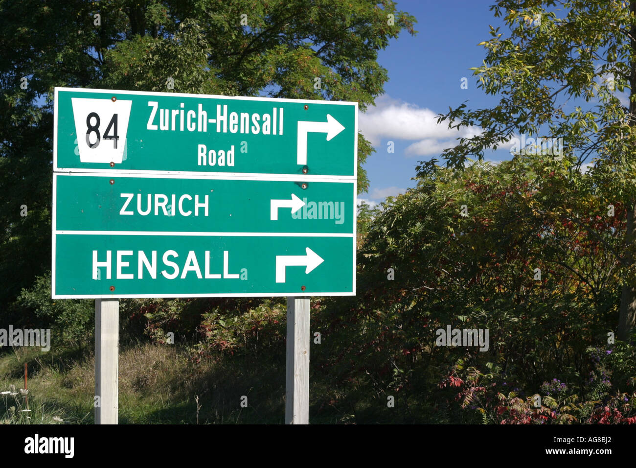 Turnoff to Zurich and Hensall on route 84 on Ontario's West Coast in