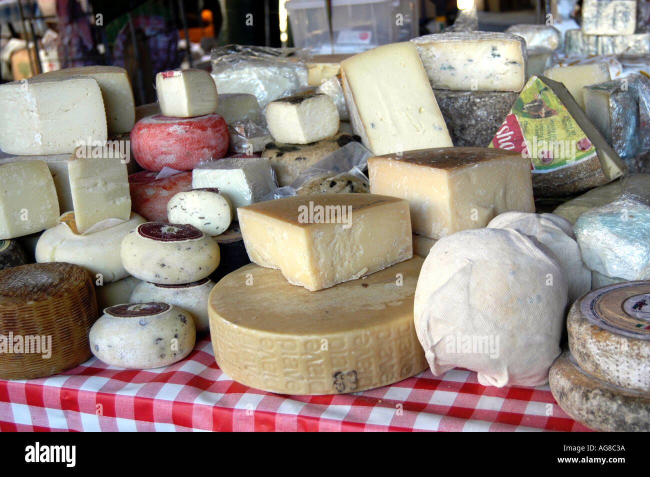 Continental cheese stall at Borough Market London England UK Stock Photo