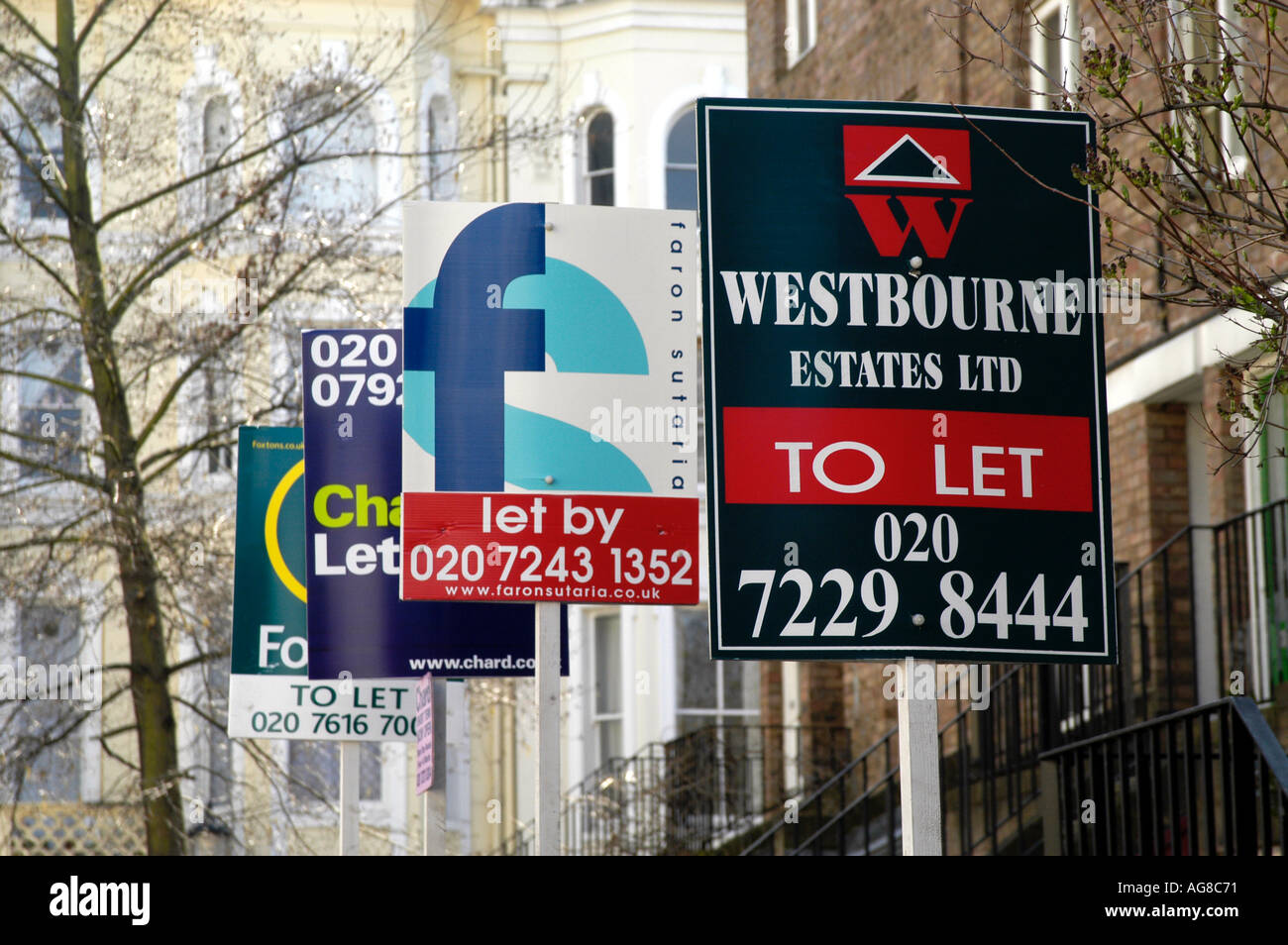 Estate agents to let signs London England Britain UK Stock Photo