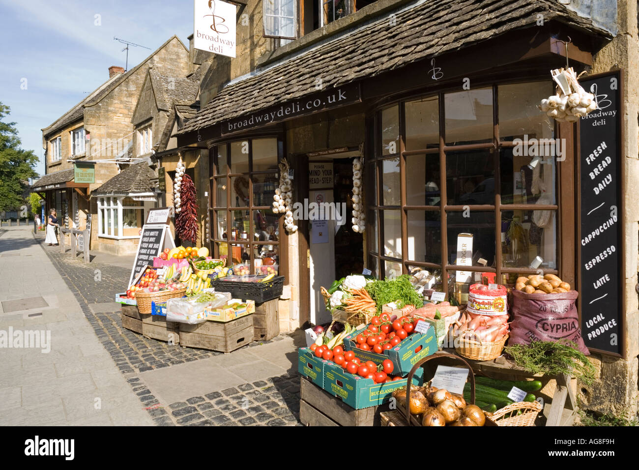 A delicatessan in the High Street in the Cotswold village of Broadway, Worcestershire Stock Photo