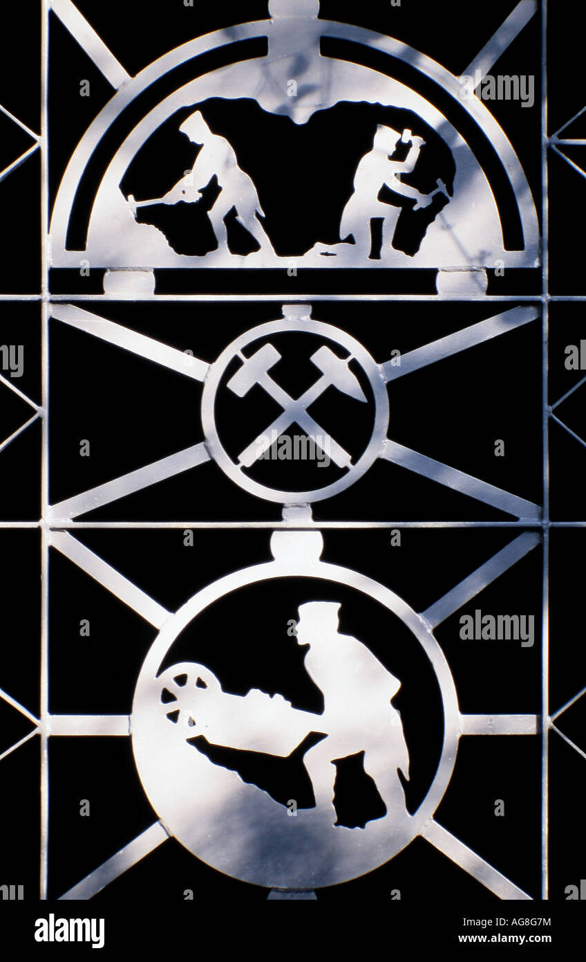 the pictorial formed entry door of the gallery of the former coal mine Nachtigall in the Mutten Valley, Germany, North Rhine-We Stock Photo