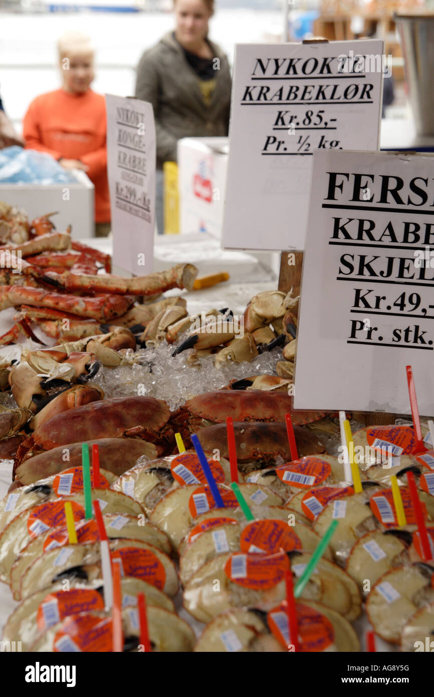 Fresh seafood at Bergen fish market, Bergen, Norway Stock