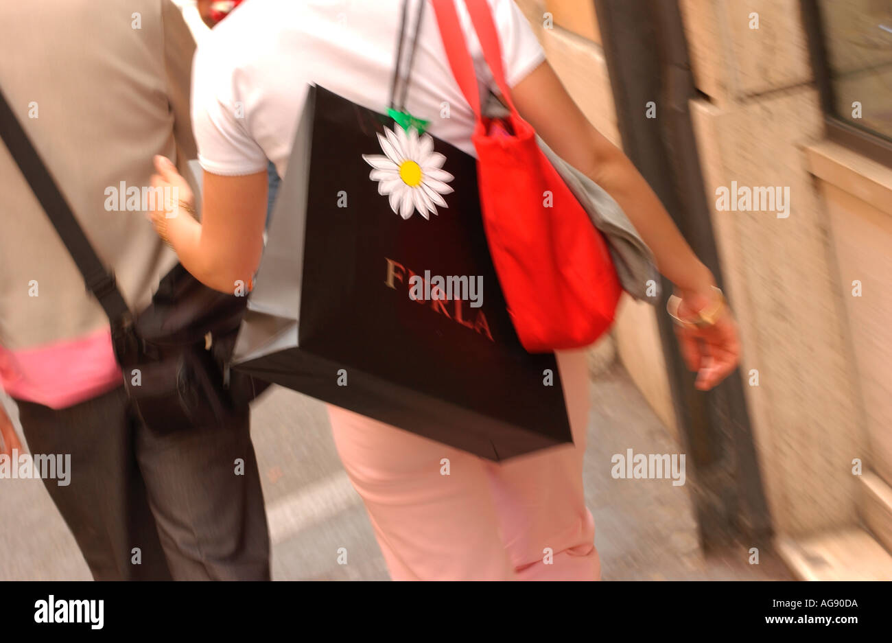Rome, Couple With Shopping Bags Stock Photo