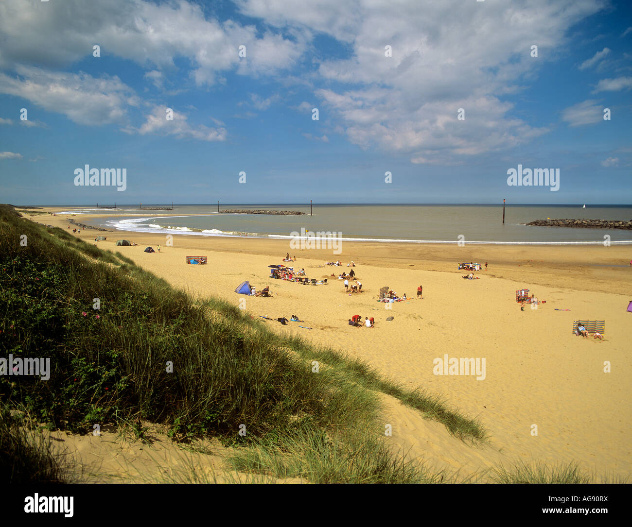 high dunes and fine sandy beach at Sea Palling protected by a series of nine artificial reefs on the North Norfolk Coast Stock Photo