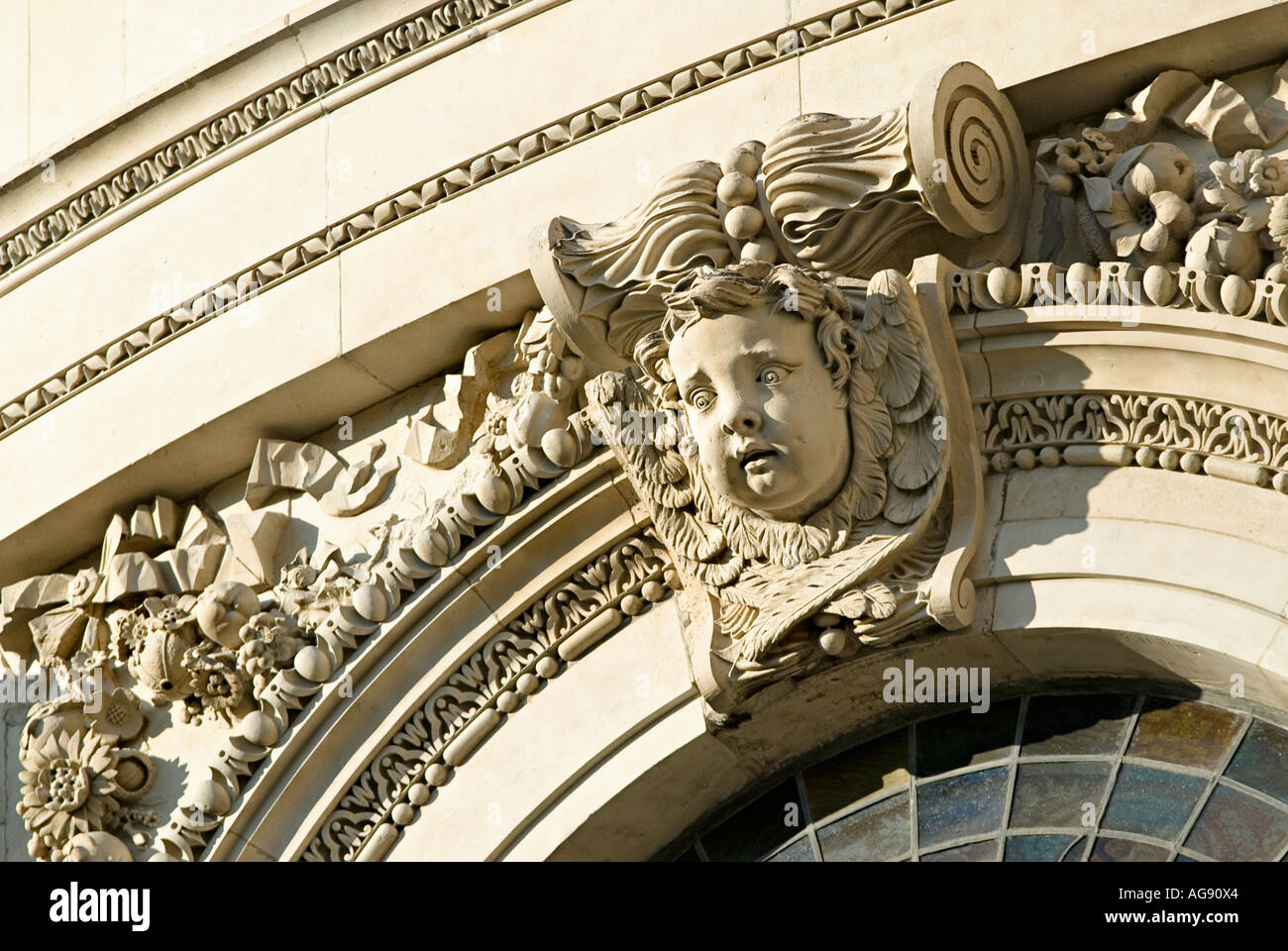 Carved relief above a window on Saint Pauls Cathedral London England United Kingdom Stock Photo