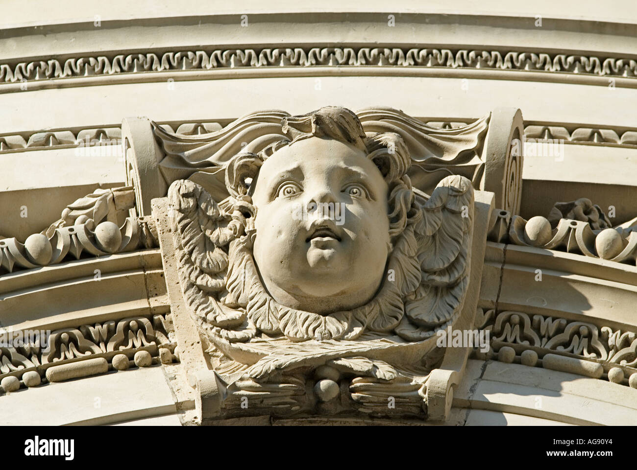 Carved relief above a window on Saint Pauls Cathedral London England United Kingdom Stock Photo