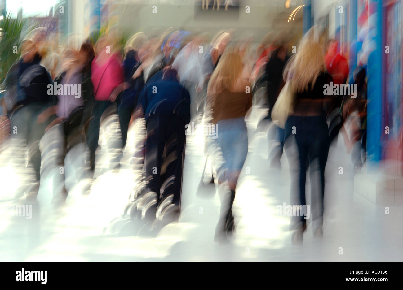 Shoppers Walking Along High Street, Blur Stock Photo