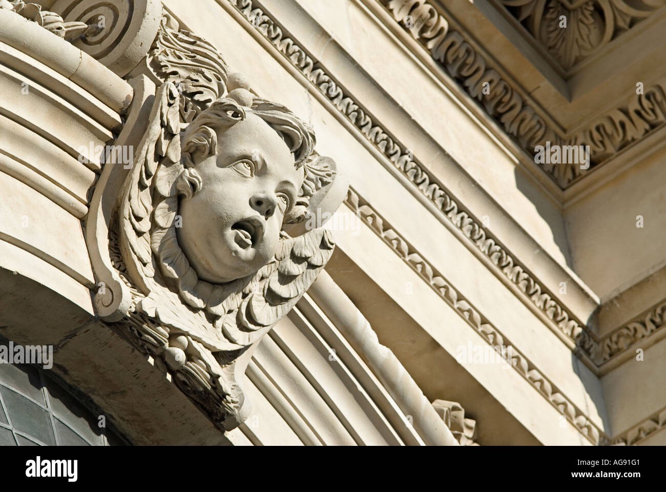 Carved relief above a window on Saint Pauls Cathedral London England United Kingdom Stock Photo