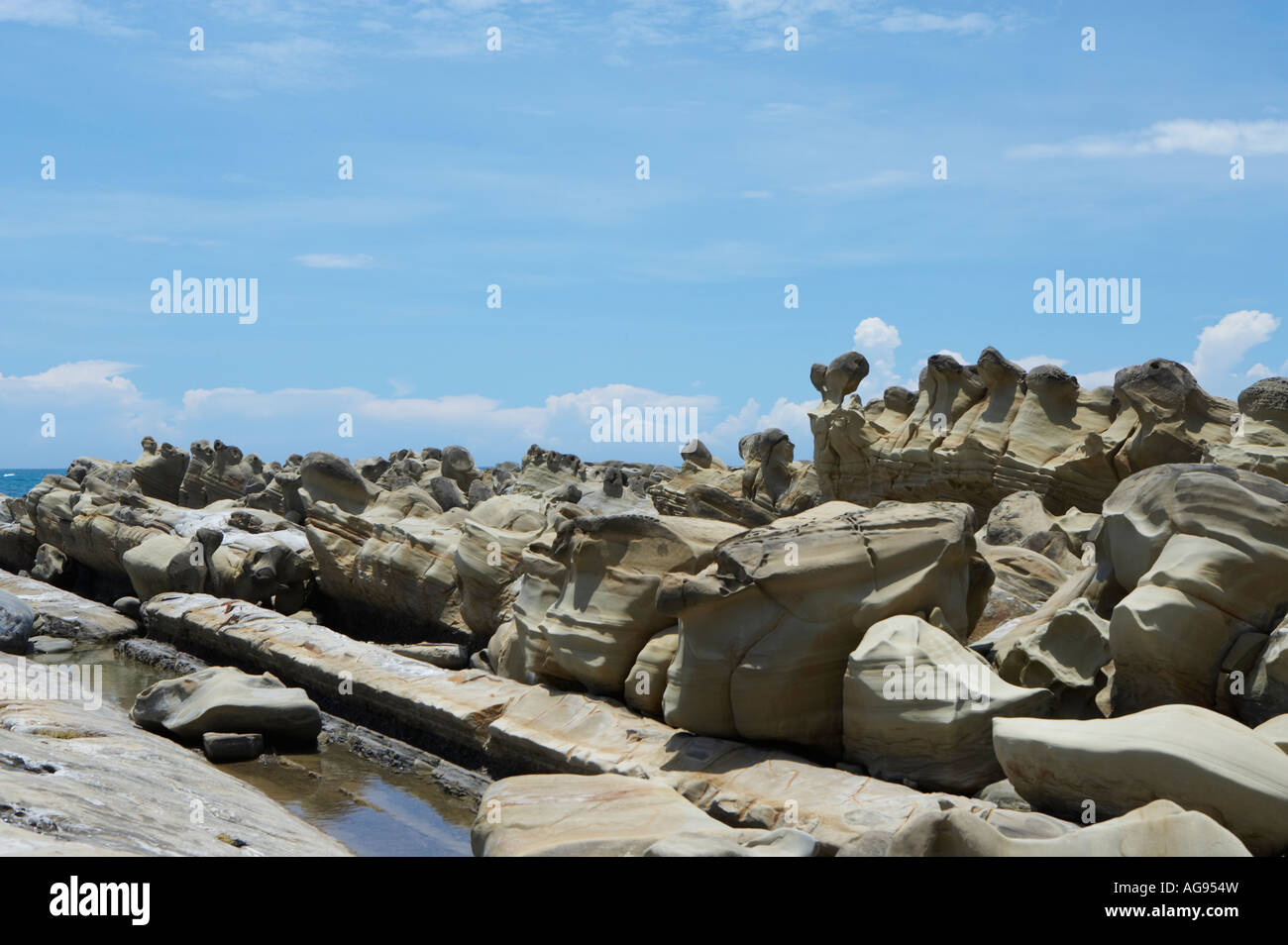 Rock formations on a landscape at Siao Yeliou, Taiwan Stock Photo