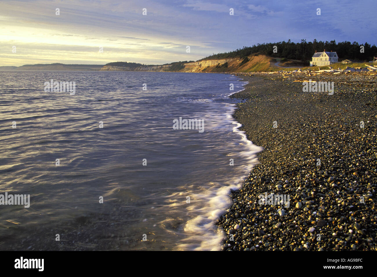 Waves washing over pebbles on beach Fort Casey State Park Ebey's ...