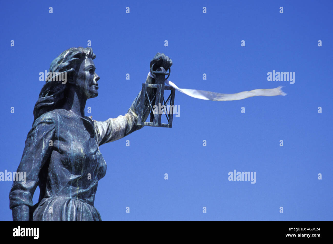 Statue of woman holding lantern and ribbon Anacortes Fidalgo Island ...