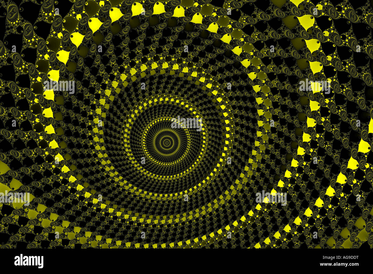 Yellow concentric circles on a black background Stock Photo