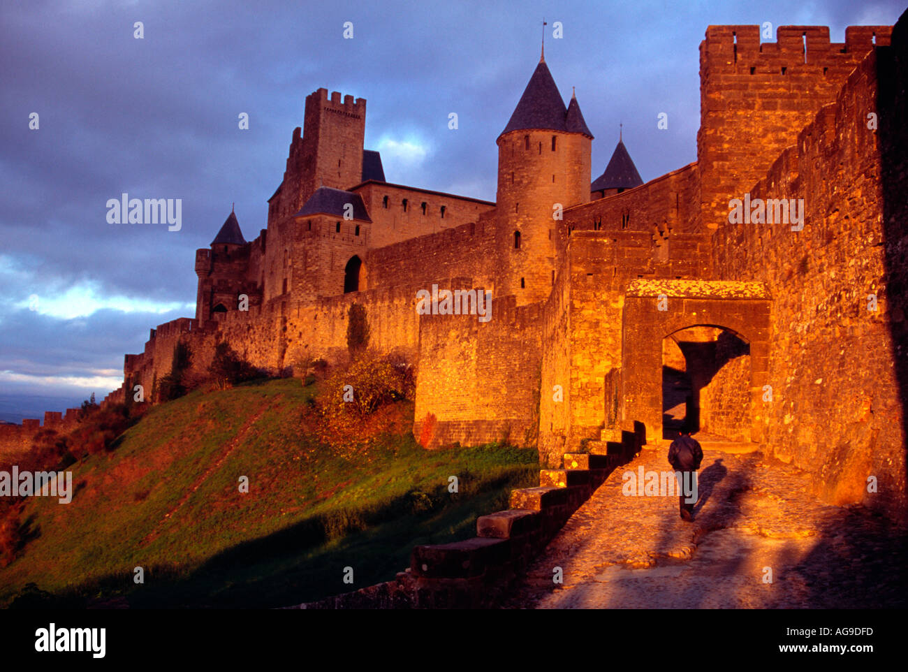 Carcassonne Medieval City France the Count s Castle and West Gate Stock ...