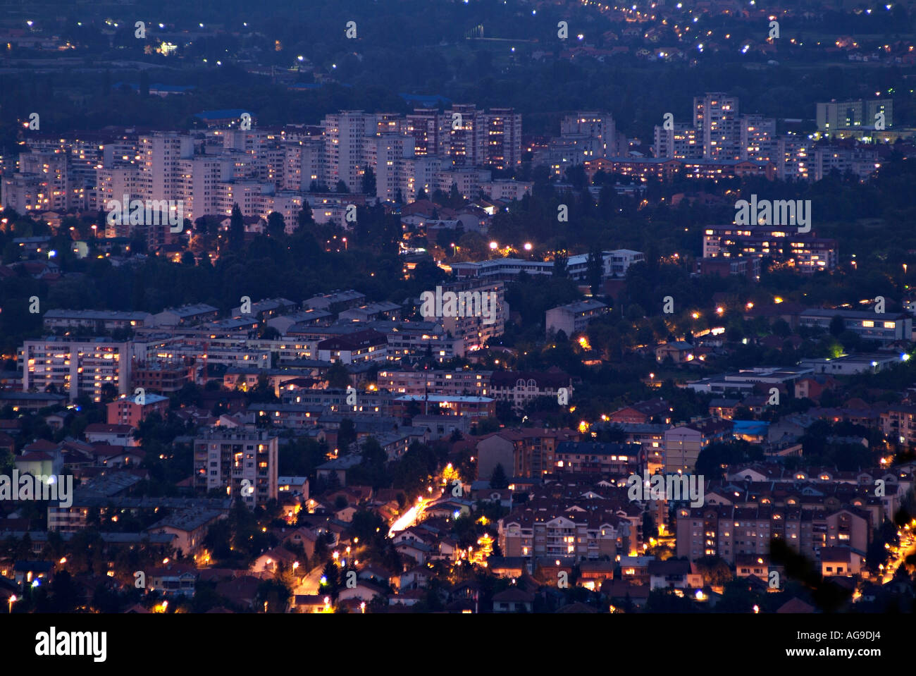 Eastern European Cityscape at Night Stock Photo