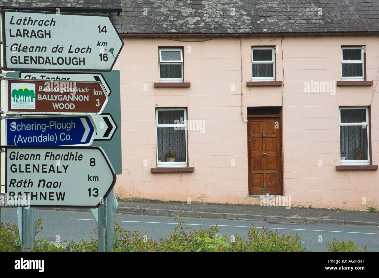 Different coloured cottages in Rathdrum village, County Wicklow, Ireland. Stock Photo