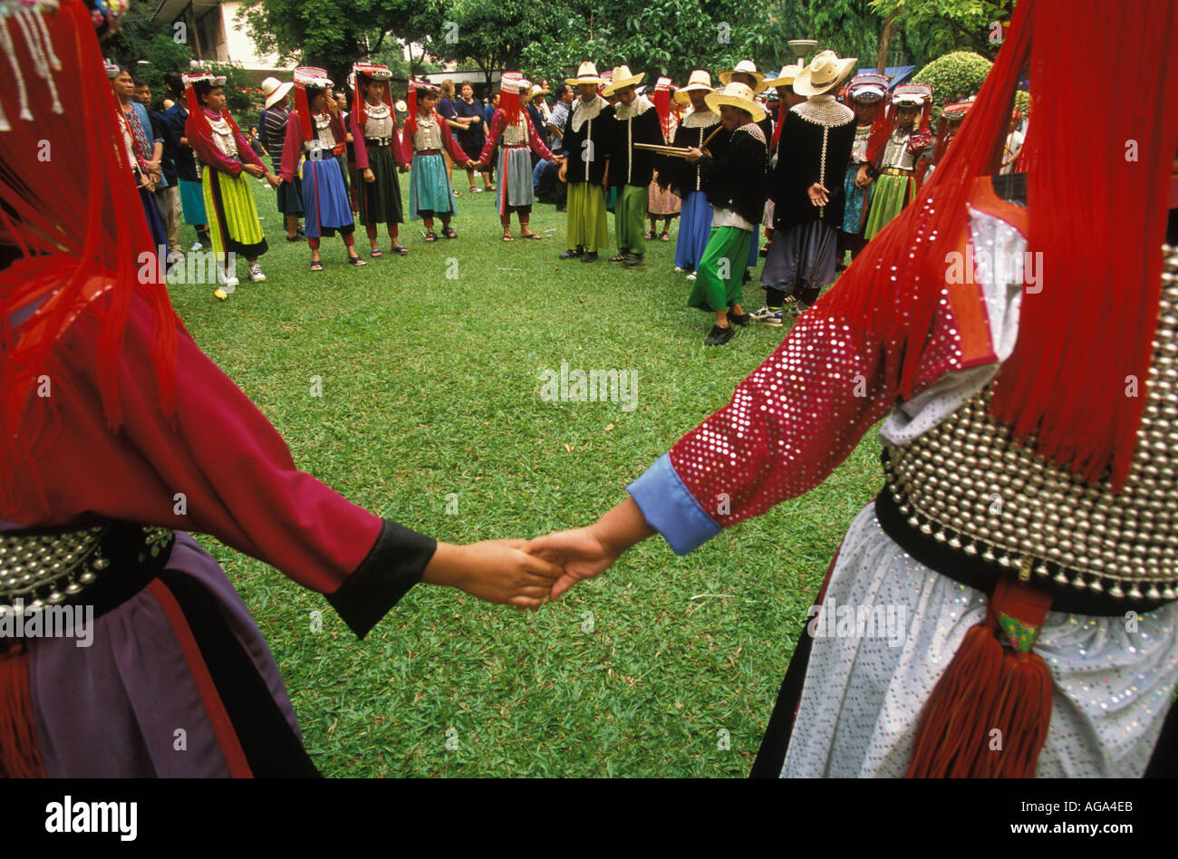 Lisu in traditional costume showing one of their dances at Songkran the