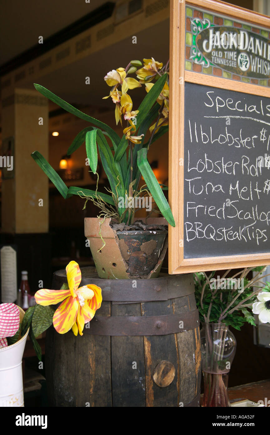 Open window display inviting customers into Hennessey's Restaurant near
