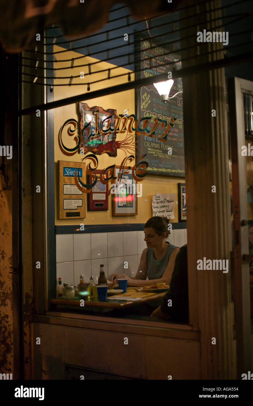 People eating meal at the Calamari Cafe restaurant on Hanover Street in