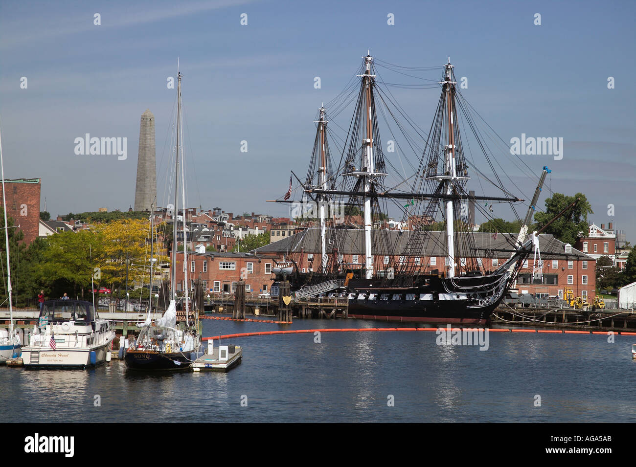 USS Constitution and Bunker Hill Monument on Breeds Hill view from MBTA
