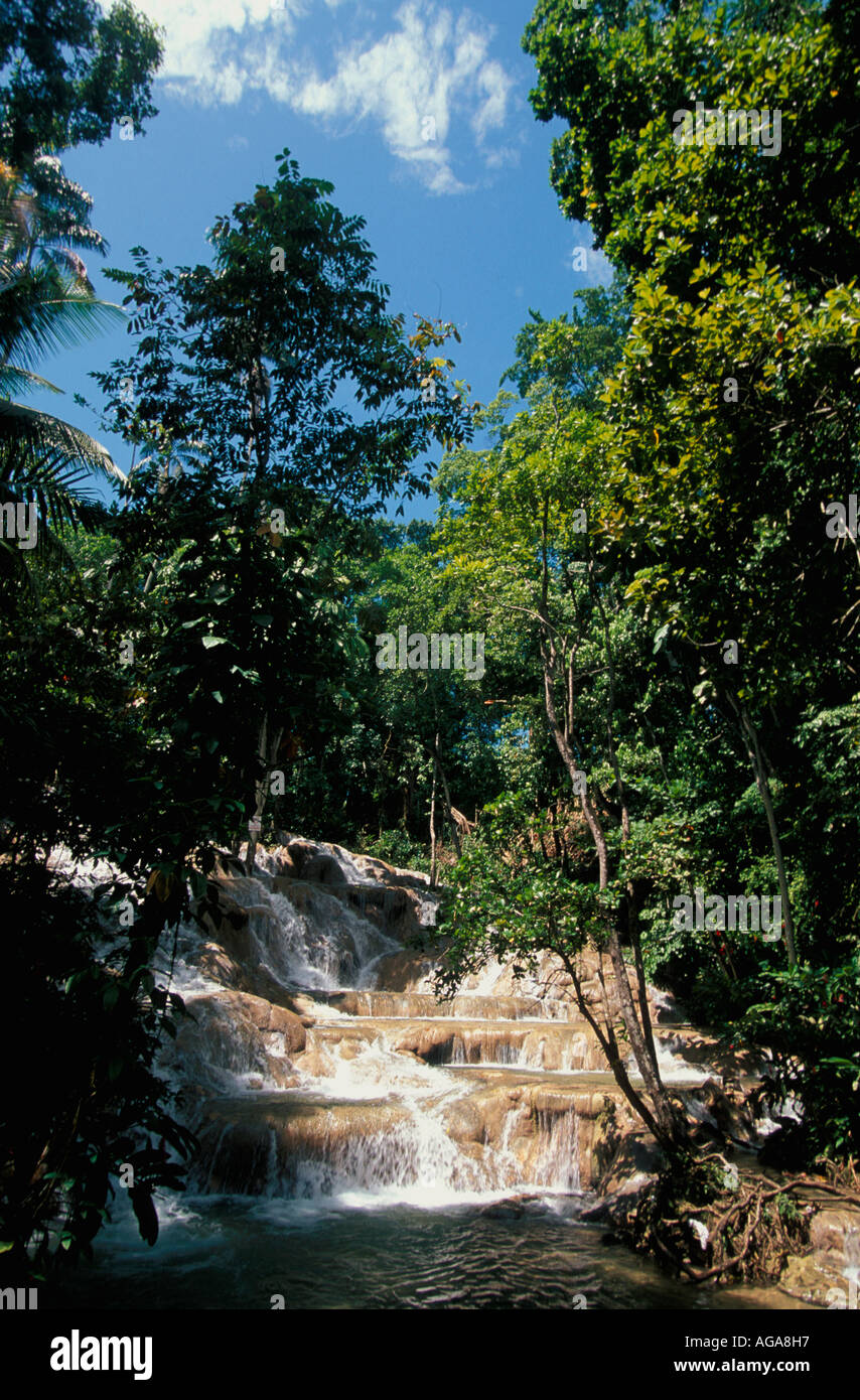 Jamaica Dunn's River Falls Ocho Rios Jamaican landmark tourist attraction Stock Photo