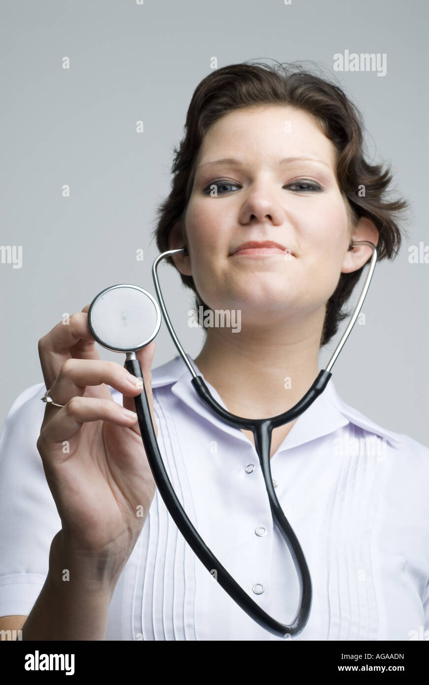 Close-up of a female doctor wearing a stethoscope Stock Photo