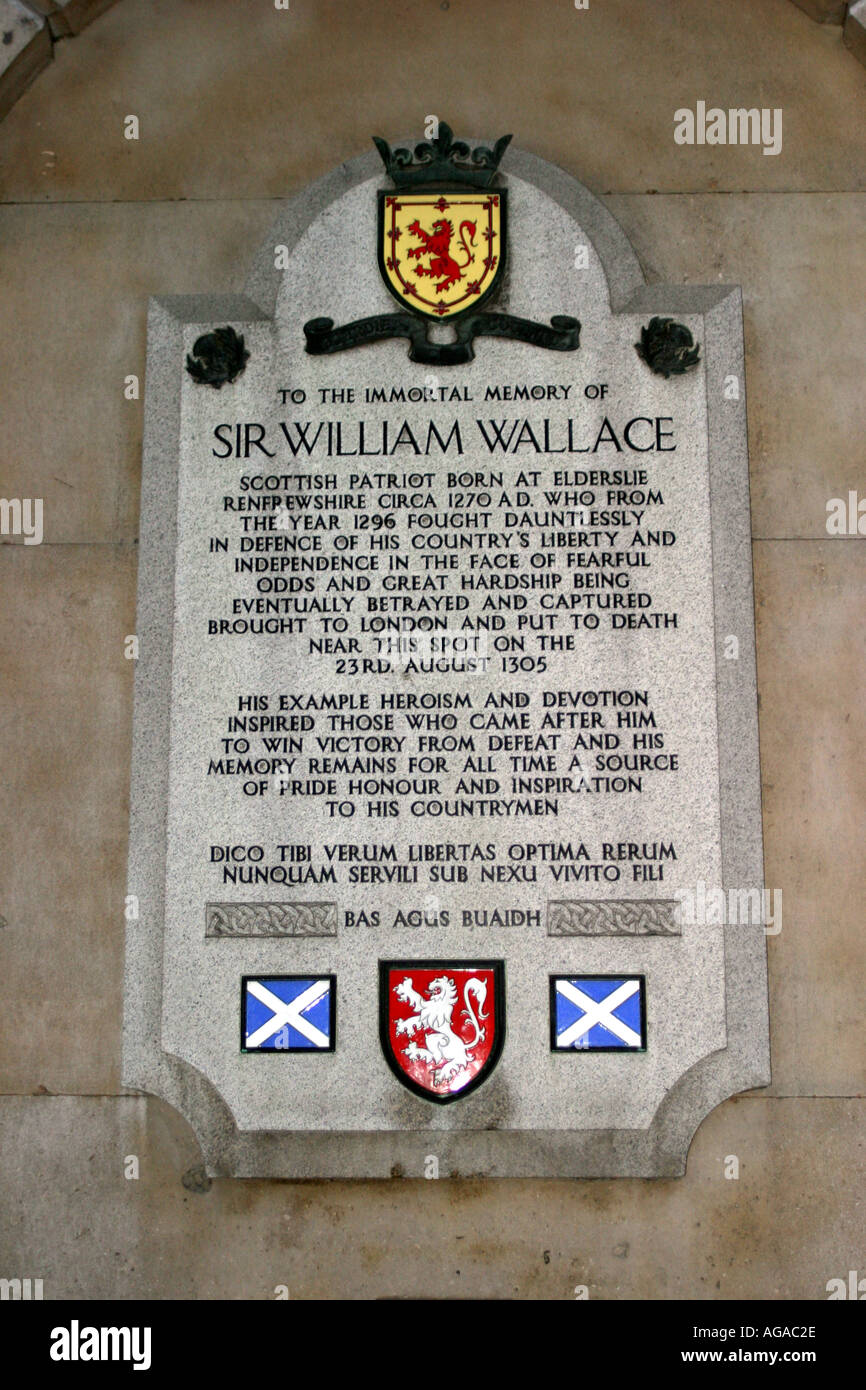 Memorial to William Wallace marking the spot in London where he was  executed St Bart s Hospital Smithfield London Stock Photo - Alamy