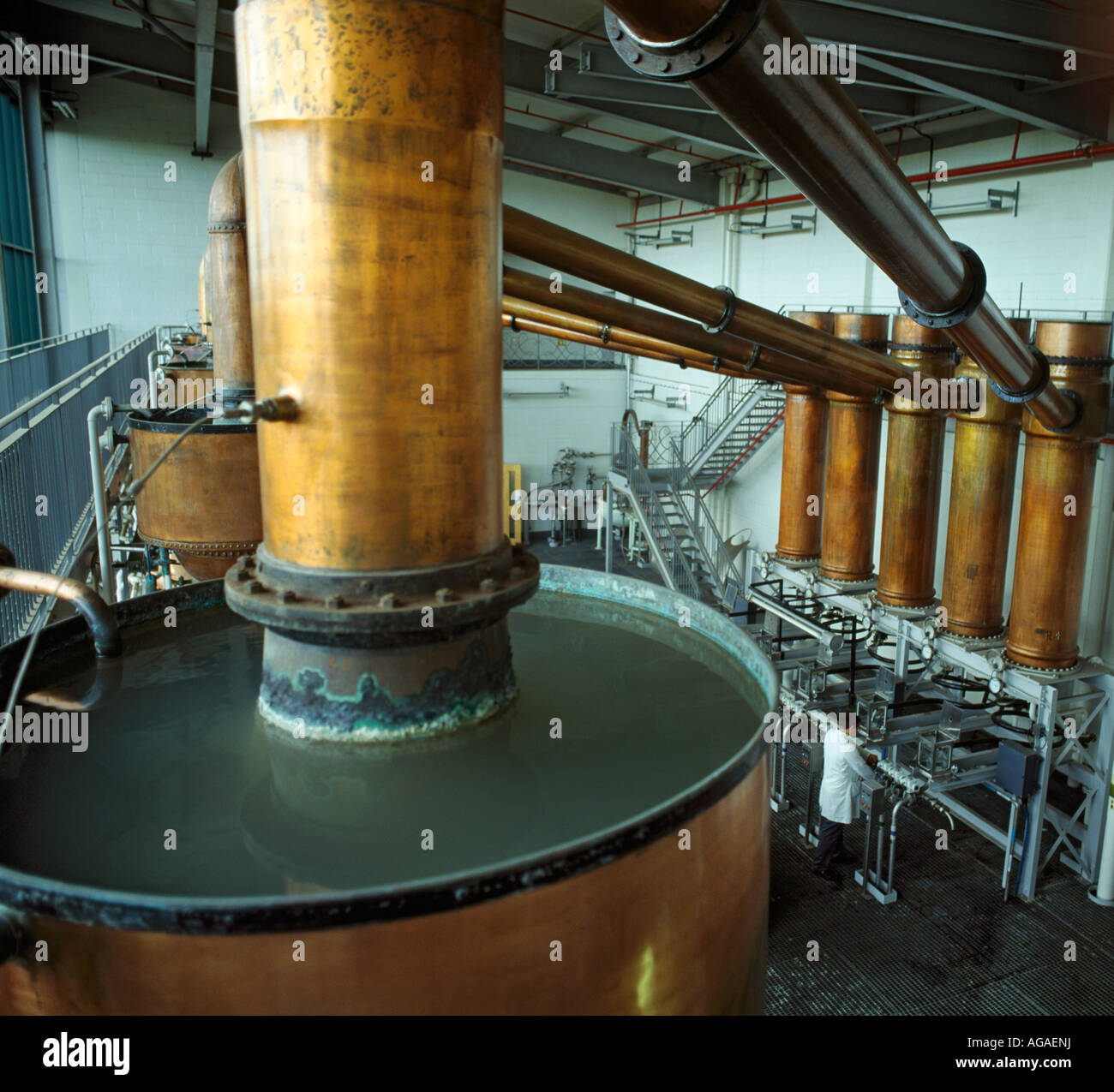 Copper stills at United Distillers distillery which produces Gordons