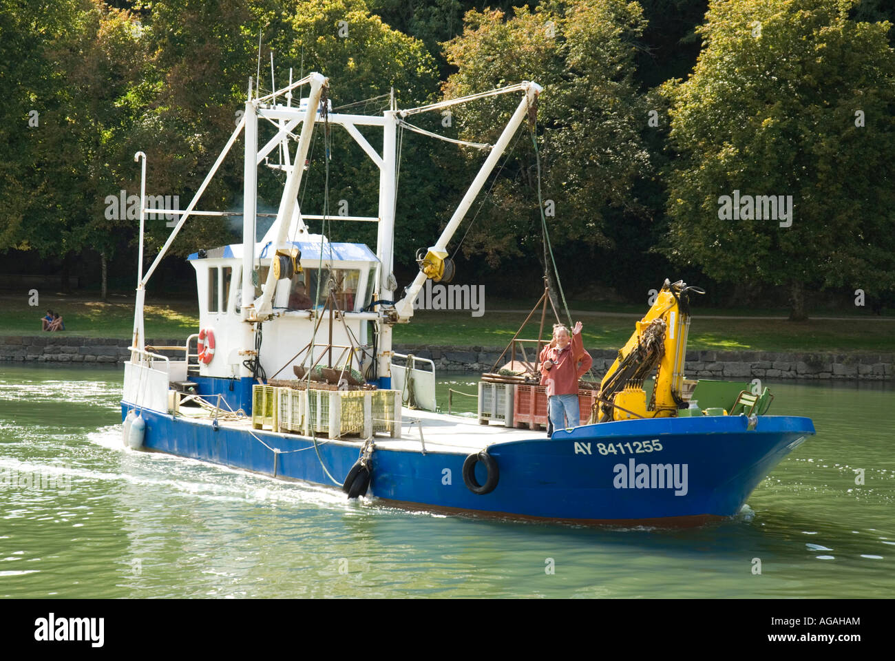Oyster Fishing Vessel on the River Loch at the Town of Auray Morbihan