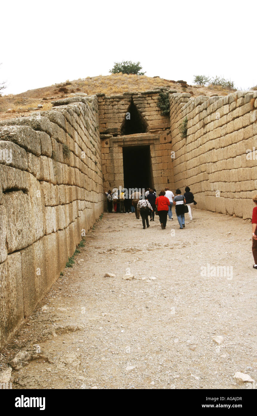 Tourist at the tomb of Agamemnon Mycenae Greece Stock Photo