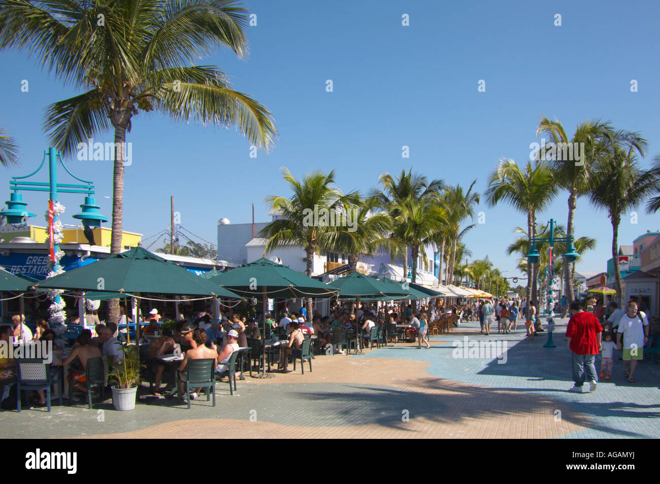 Times Square shopping and restaurant area of Fort Myers Beach on the