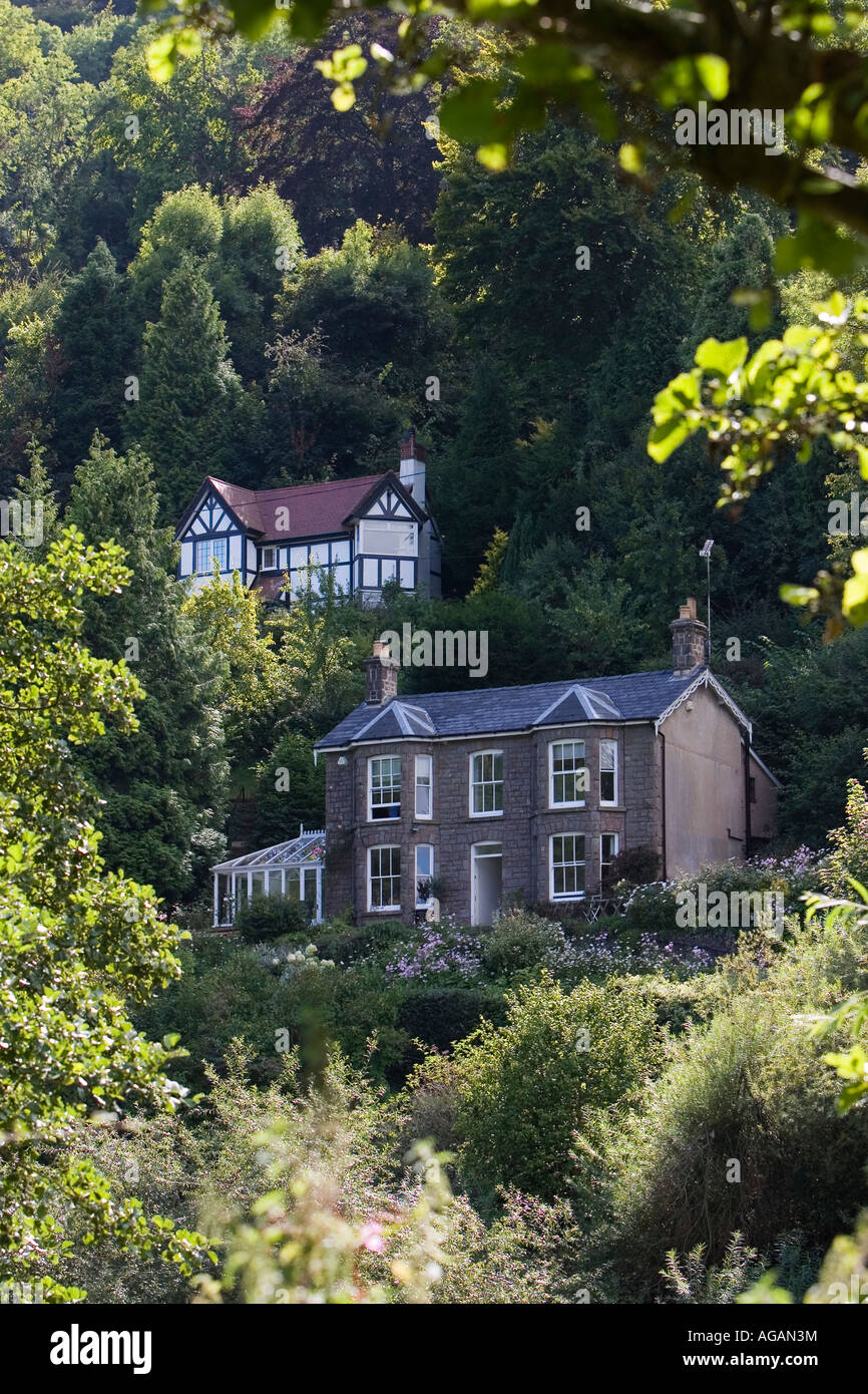 Houses on the banks of the River Wye near Symonds Yat West