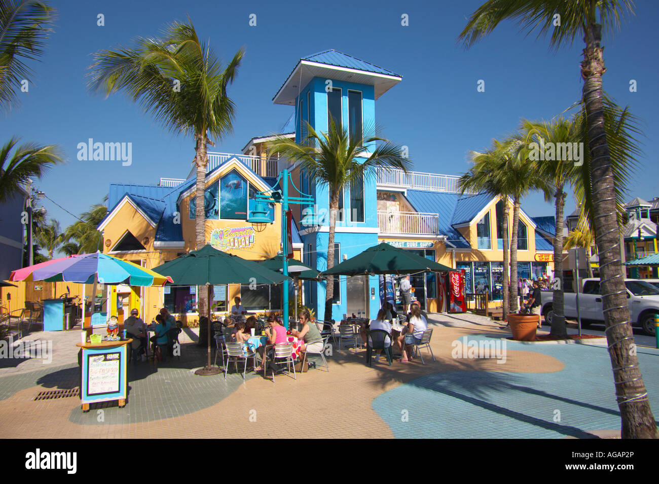 Times Square shopping and restaurant area of Fort Myers Beach on the