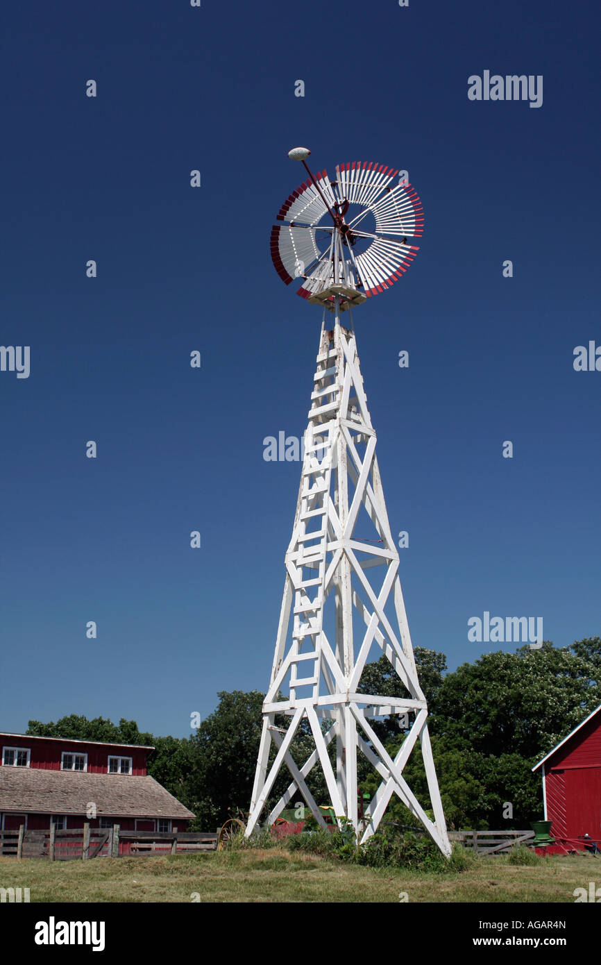Windmill on 1900 farm, Living History Farms, near Des Moines Iowa Stock