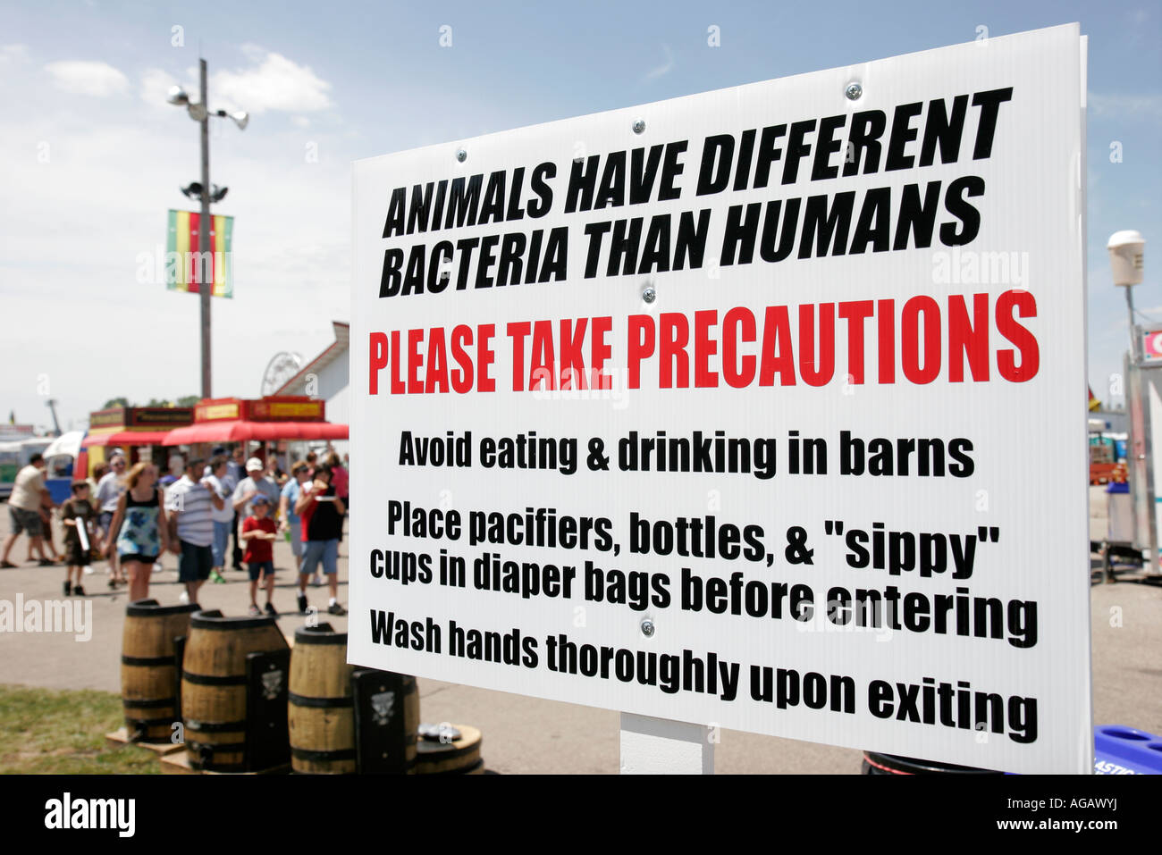 Valparaiso Indiana,Porter County Fair,health warning sign,animal bacteria,wash hand,hands,IN070722025 Stock Photo