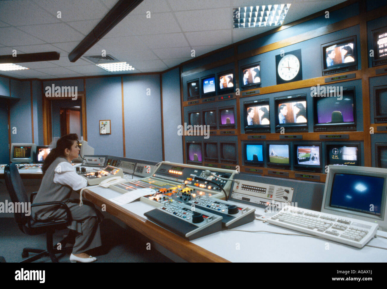 Dubai UAE Edtv Satellite Tv Control Room Stock Photo Alamy