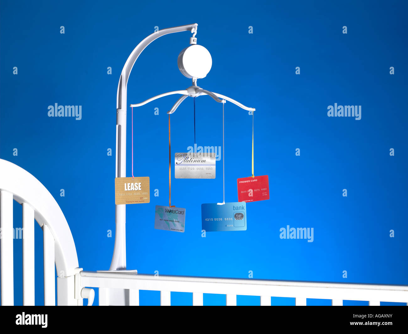 Baby Mobile with credit cards horizontal Stock Photo Alamy