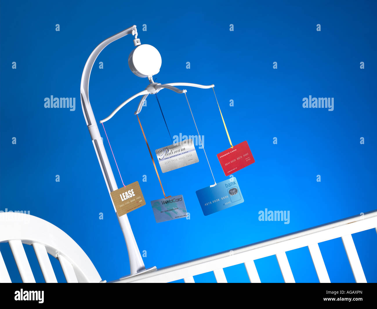 Baby Mobile with credit cards horizontal Stock Photo Alamy