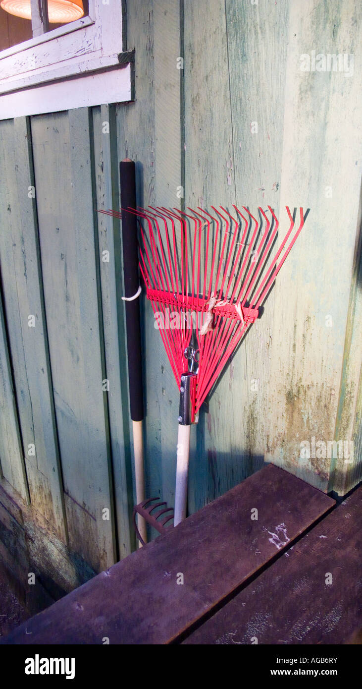 Red Rake Kokee Cabins Waimea Canyon Kauai Hawaii Stock Photo Alamy