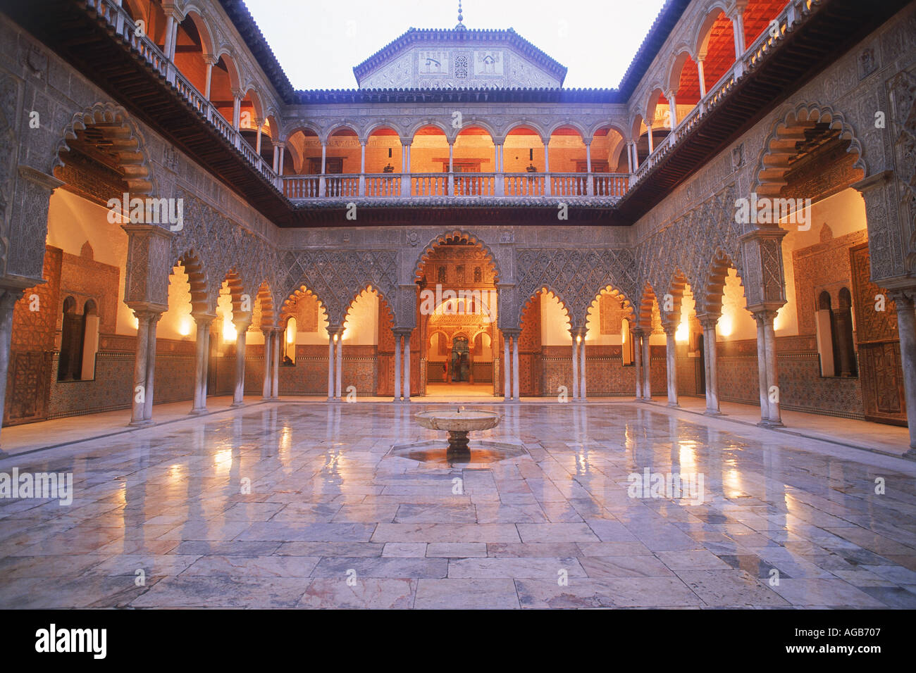 Almohad-Gothic style rooms and courtyards of Alcazar Palace in Seville (Sevilla) Stock Photo