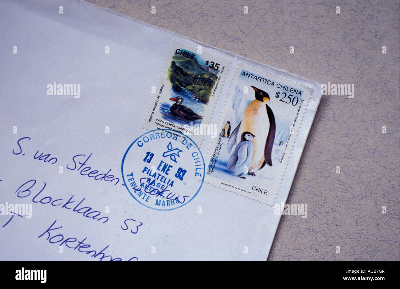 Antarctica Chilean stamps on envelope Stock Photo